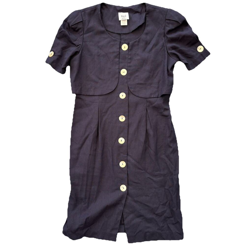 Kwai Petites VTG Linen Nautical 90s Mid Pencil Dress Size 8P Seashell Button